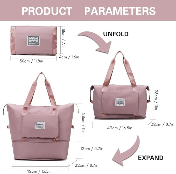 Women's Large Capacity Waterproof Travel Tote Bag - Foldable & Expandable Oxford Fabric Duffel Bag