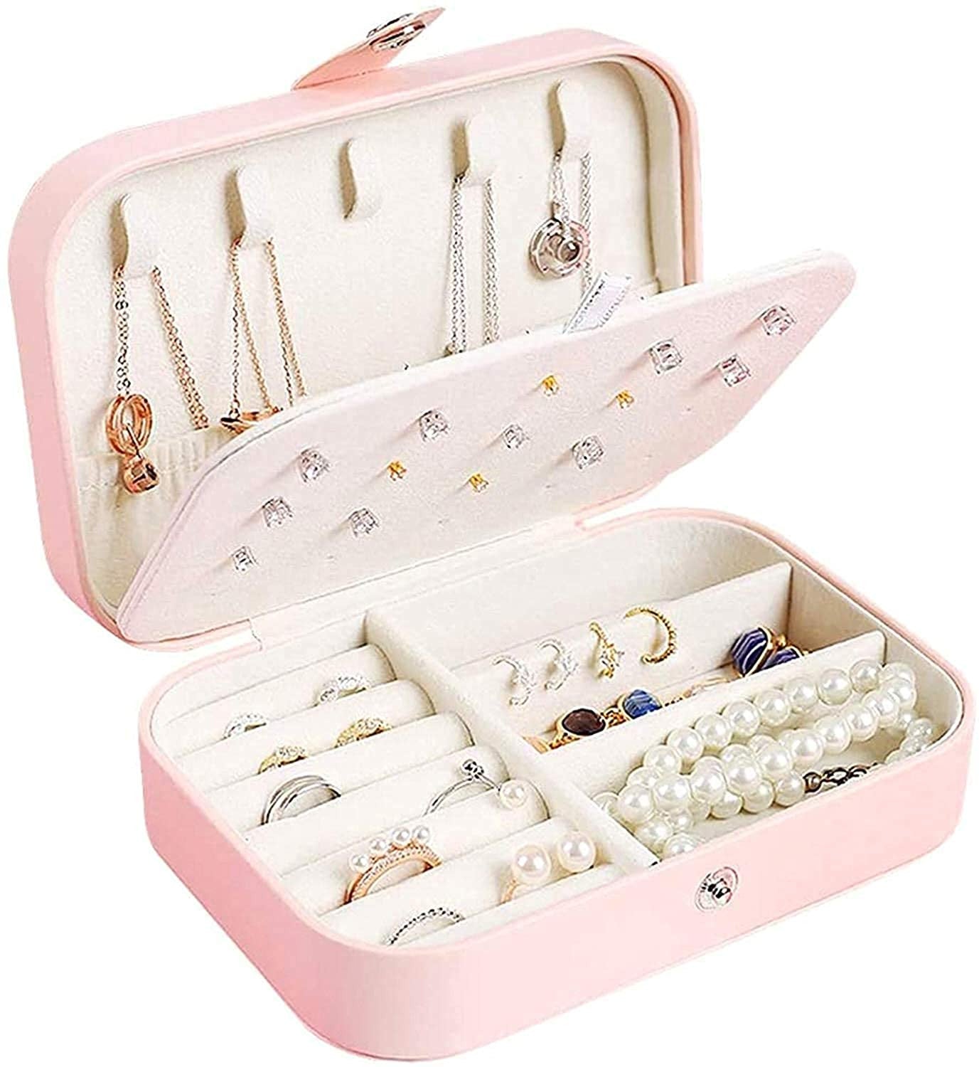 PU Leather Jewelry Organizer Box – Portable Zipper Storage Case