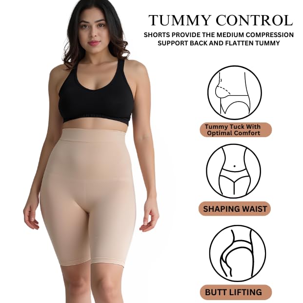 Nature Thread Women's High Waist Tummy Tucker Shapewear – Breathable Control Body Shaper with Anti-Roll Design (Free-Size) (Waist Size Fits : 34 to 40 Inch)