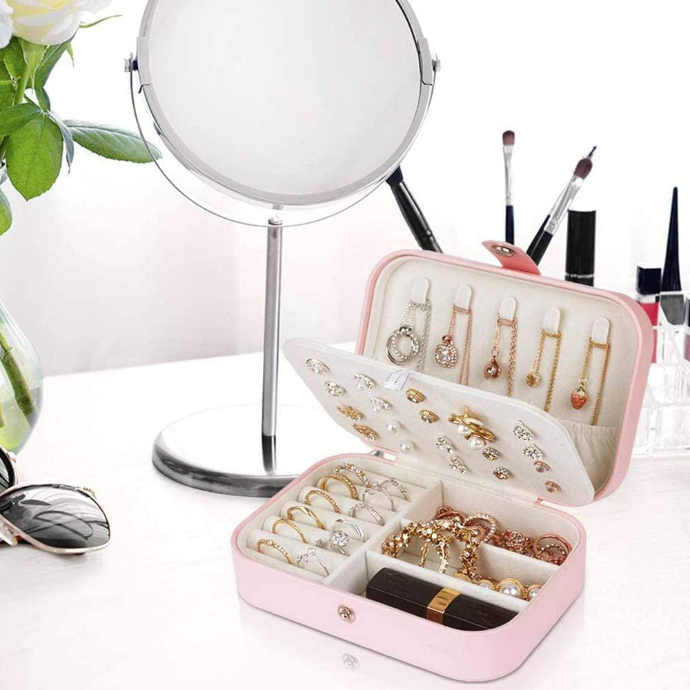 PU Leather Jewelry Organizer Box – Portable Zipper Storage Case