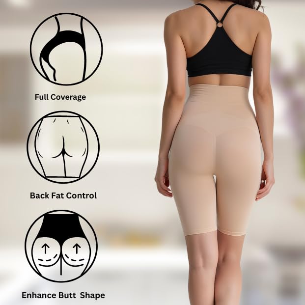 Nature Thread Women's High Waist Tummy Tucker Shapewear – Breathable Control Body Shaper with Anti-Roll Design (Free-Size) (Waist Size Fits : 34 to 40 Inch)