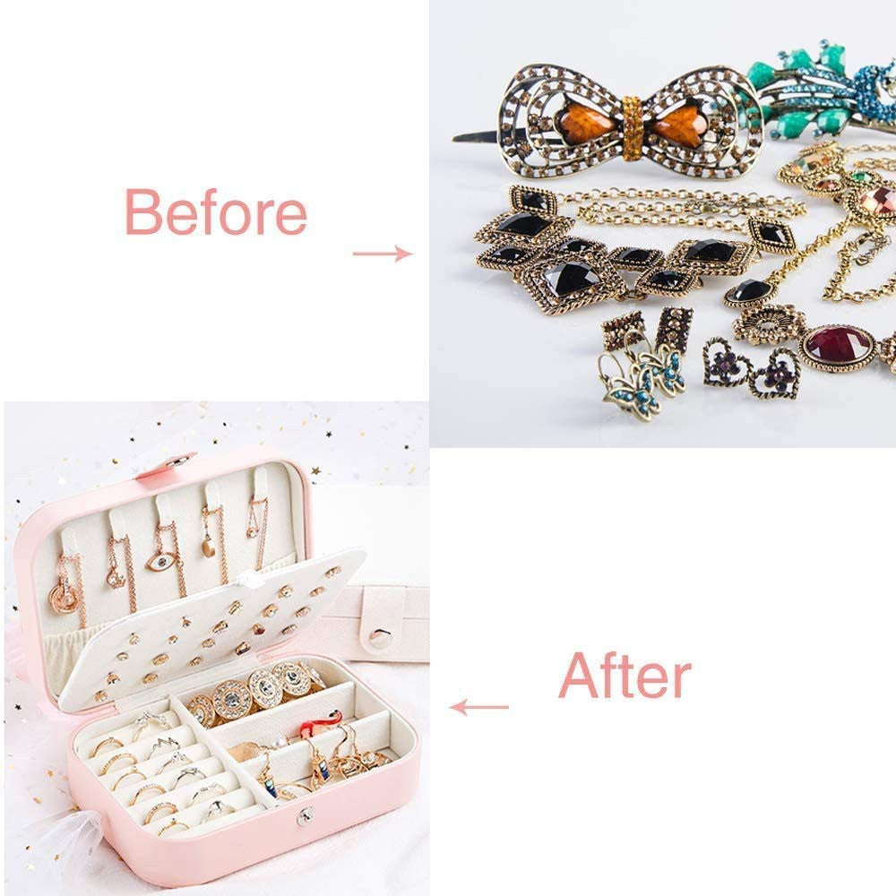 PU Leather Jewelry Organizer Box – Portable Zipper Storage Case