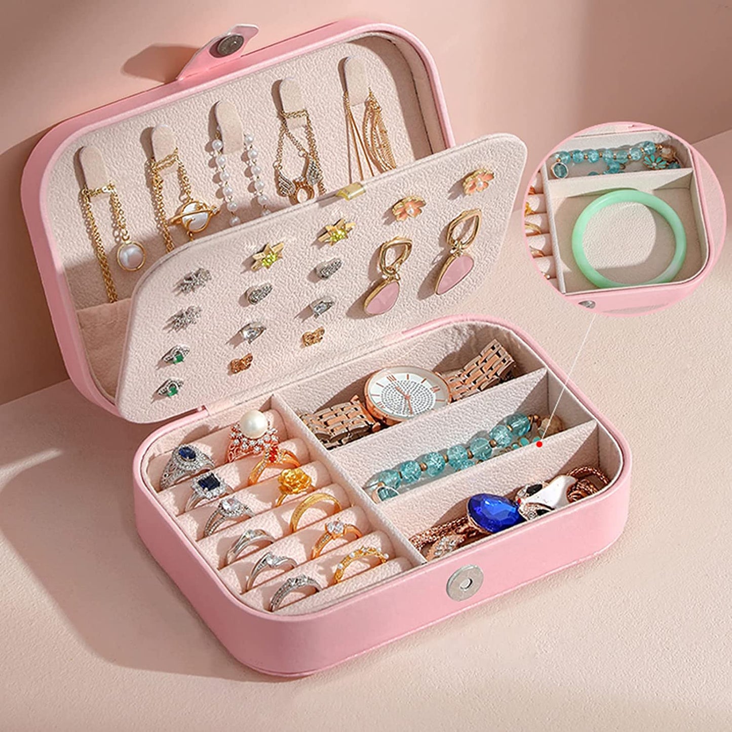 PU Leather Jewelry Organizer Box – Portable Zipper Storage Case