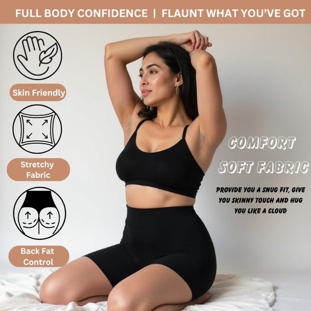 Nature Thread Women's High Waist Tummy Tucker Shapewear – Breathable Control Body Shaper with Anti-Roll Design (Free-Size) (Waist Size Fits : 34 to 40 Inch)