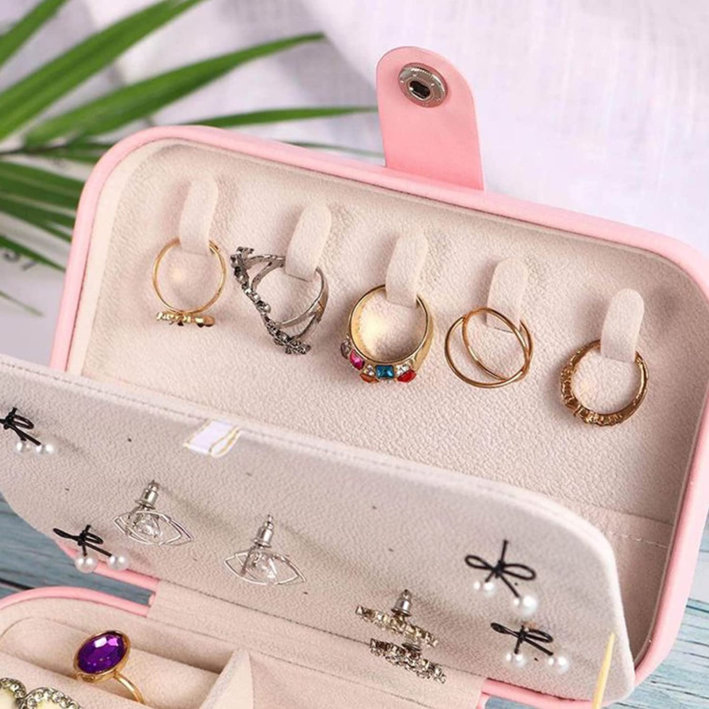 PU Leather Jewelry Organizer Box – Portable Zipper Storage Case