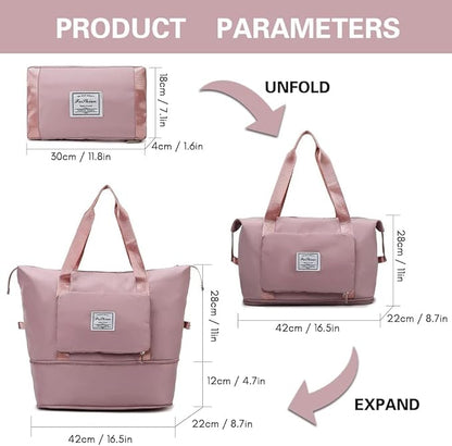 Women's Large Capacity Waterproof Travel Tote Bag - Foldable & Expandable Oxford Fabric Duffel Bag