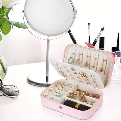 PU Leather Jewelry Organizer Box – Portable Zipper Storage Case