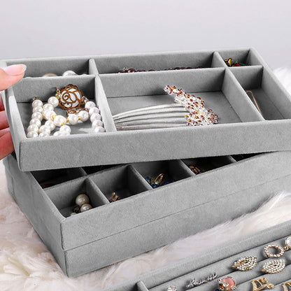4-Pack Velvet Jewelry Trays – Grey Drawer Organizer & Storage Holder